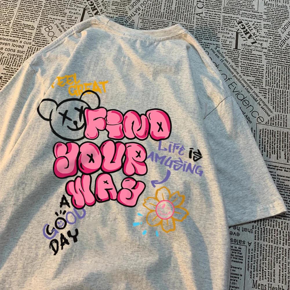 Find Your Way Life Is Amusing Mens T Shirt Harajuku Loose T-Shirt Anime Tee Clothes Casual Wears Tops Fashion Loose T Shirts
