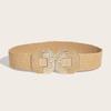 Handmade Weaving Straw Belt for Women Lady Dress Waist Belt with Gold Buckle Decors Female Bohemian Style Straw Belt