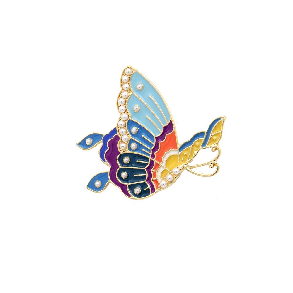 Chinese Trend Style Drip Glaze Enamel Pearl Butterfly Brooch for Qipao and Hanfu