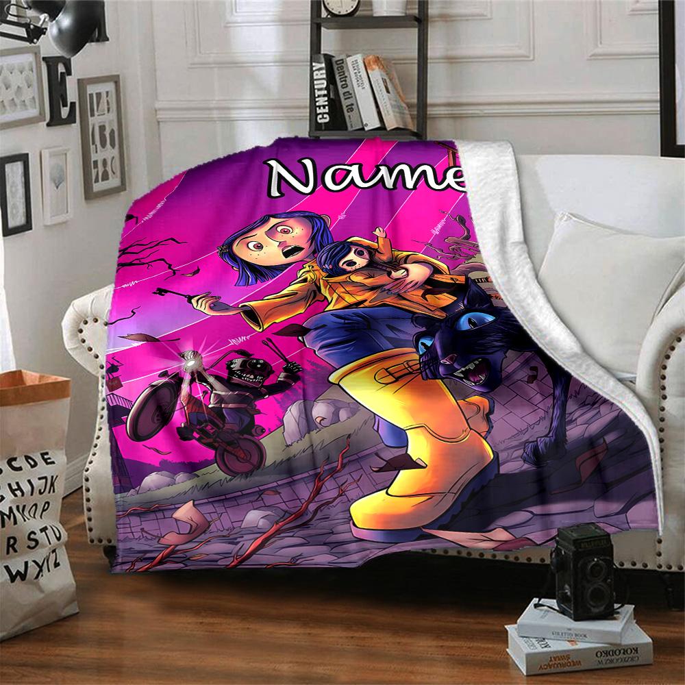 Customizable Coraline4 Throw Blanket – Personalized Name, All-Season Cozy Snug Blanket, Machine Washable, Personalized Blanket