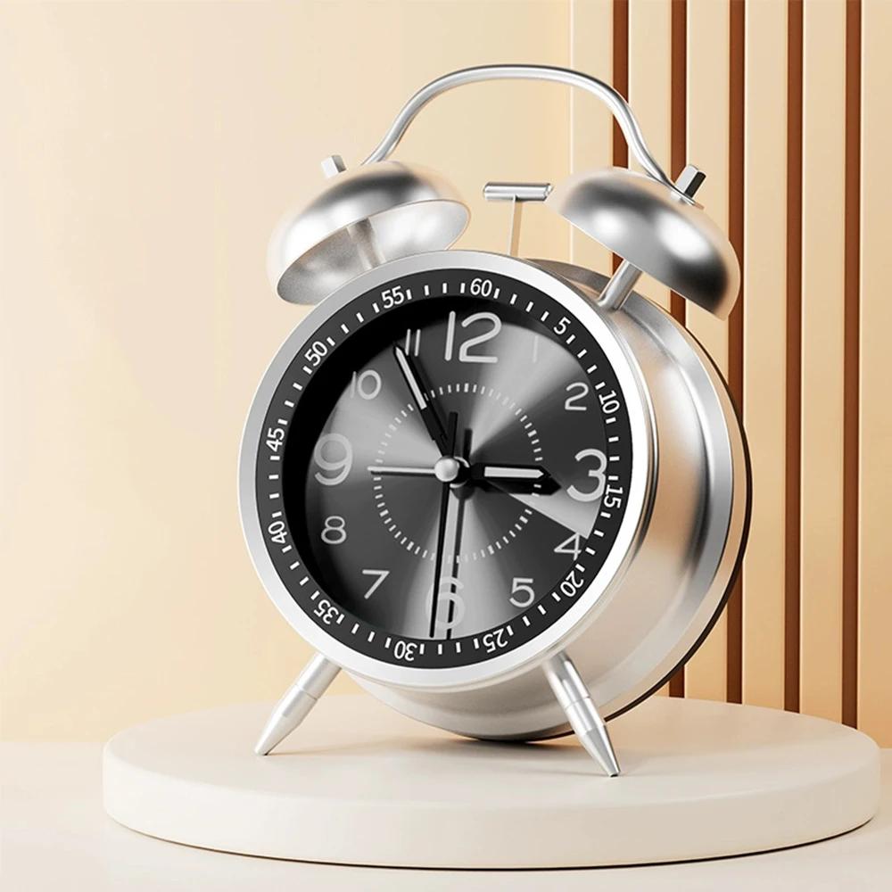 Twin Bell Loud Alarm Clock with Night Light Metal Frame Battery Operate Loud Desk Table Alarm Clock for Bedrooms Bedside Gifts