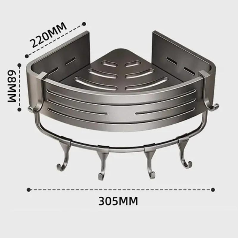 Shower Corner Shelf with Towel Bar Hook Space Aluminum athroom Shelf Without Drilling Shampoo Holder Bathroom Accessori