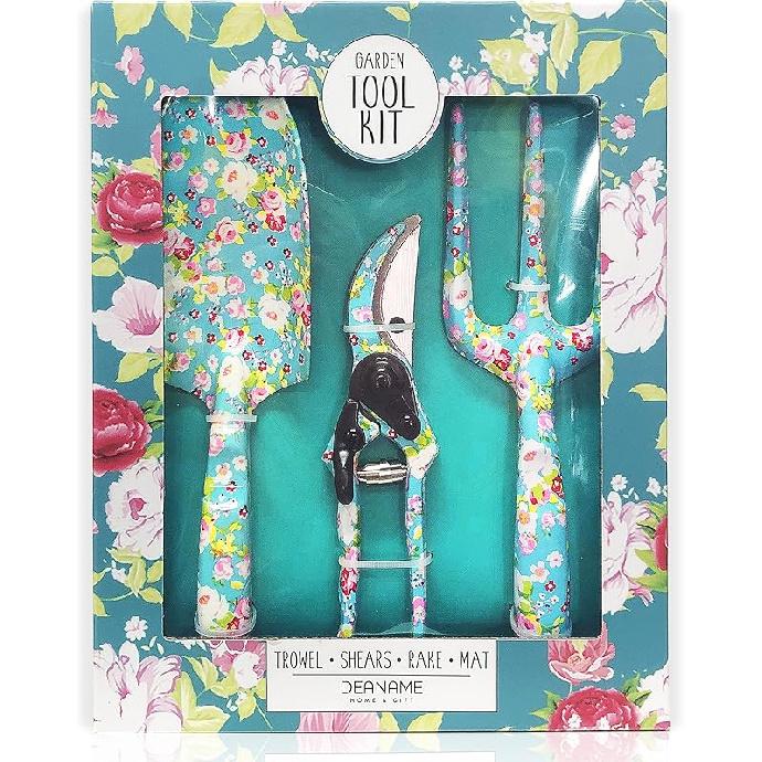 Набор садовых инструментов, Комплект ручных садовых инструментов, Цветочные прочные садовые подарки, 4 шт. Прочный набор лопат, включающий совок, острые секаторы, ручные грабли и коврик Blue Set