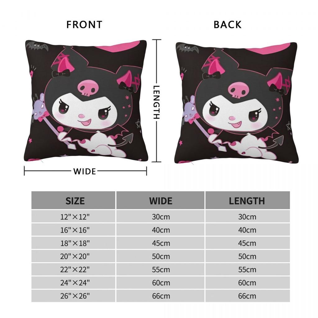 Black Kuromi Bat Skull Cartoon Square Pillow Cases Cushion Covers Funny Zippered Decor Pillowcase for Home 45x45cm