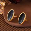 Stainless Steel Metal Oval Open Rings For Women Exaggerated Black Enamel Drip Oil Adjustable Finger Ring Waterproof Jewelry