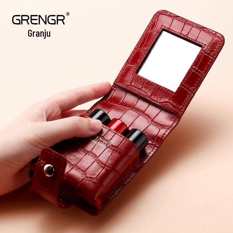 Compact Crocodile Pattern PU Leather Coin and Makeup Bag with Mirror