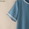 ZANZEA Women Casual Round Neck Solid Color Summer Short Sleeve Dress