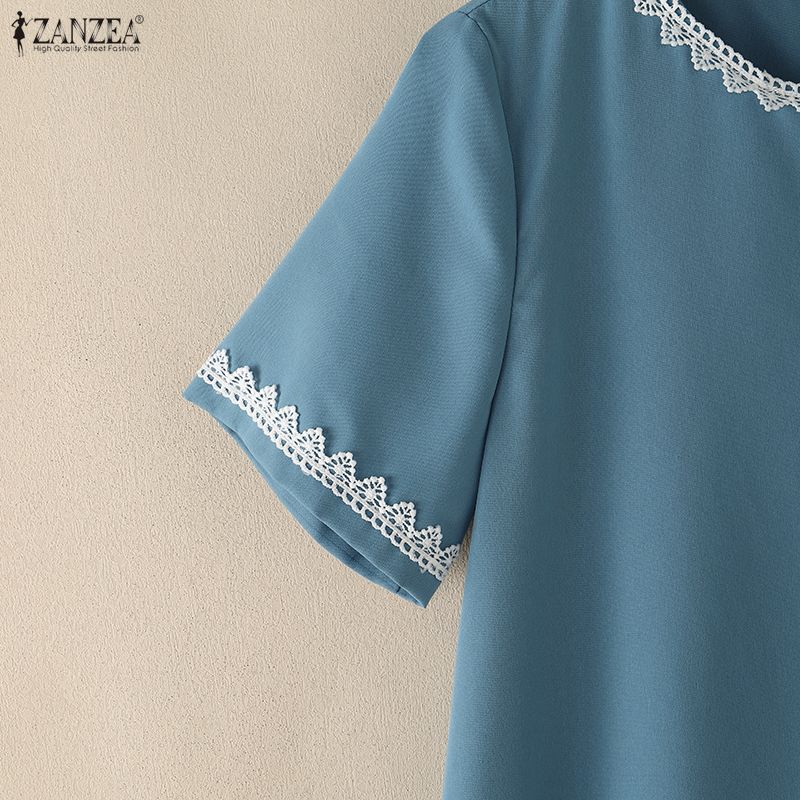 ZANZEA Women Casual Round Neck Solid Color Summer Short Sleeve Dress