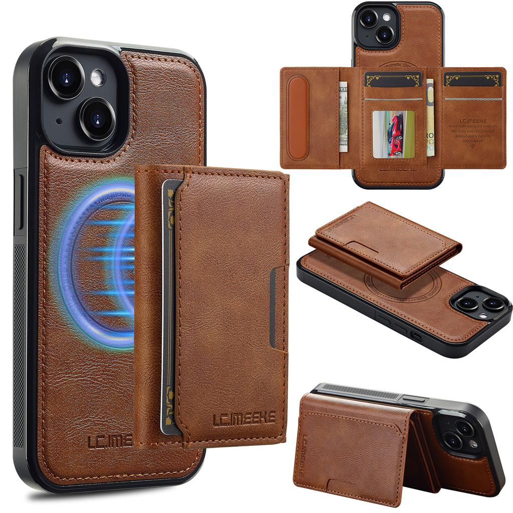 LC.IMEEKE L5 For iPhone 13 Magnetic Phone Case Leather Back Cover with Detachable Card Holder