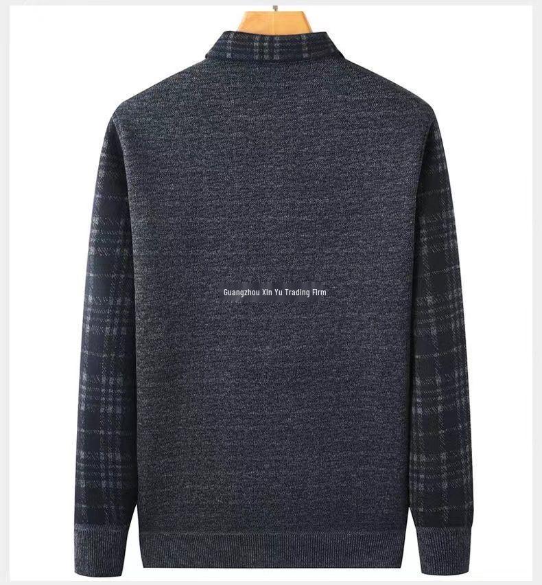 Men's Mid-Age & Senior Plus Velvet Thick Sweater - New Faux Two-Piece Winter Top