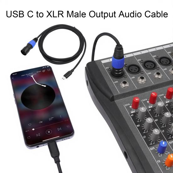 USB-C'den XLR Erkek Ses Kablosu Type-C'den XLR 3 Pin Adaptör Kablosu Aktif Hoparlörler Mikserler Güç Amplifikatörleri Profesyonel Ses Ekipmanları İçin