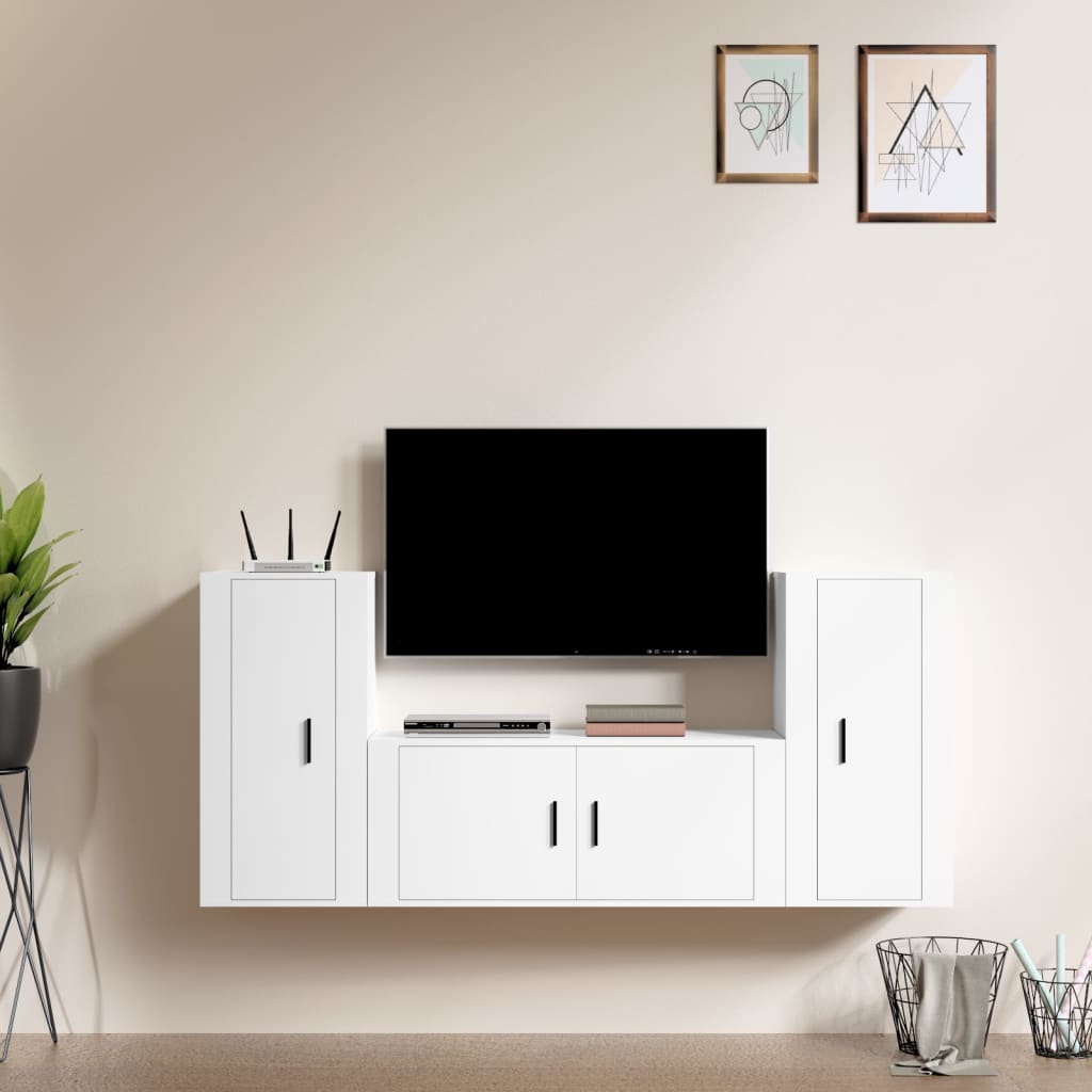 3 Piece TV Cabinet Set White Particleboard