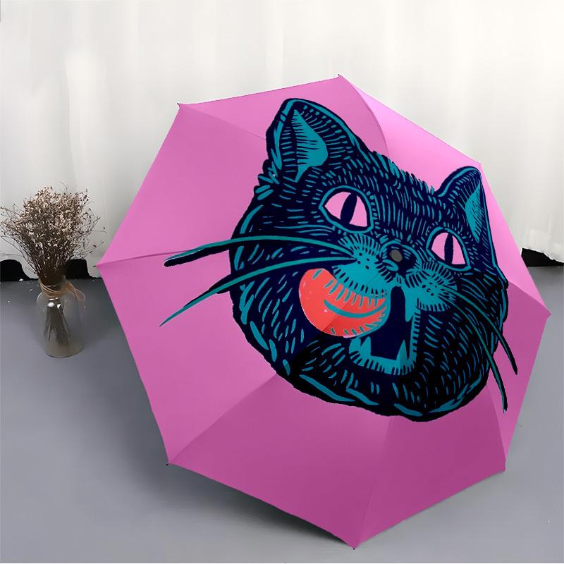 1pc Cat Face PrintAutomatic Open/close, All-Season Portable Folding Umbrella for Friends, Travel, Everyday, Events - Compact Parasol, Outdoo
