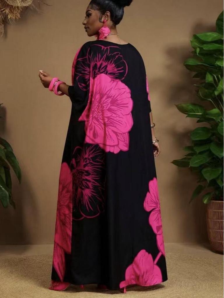 2026 European Summer Women's V-Neck Long Print Casual Fashion Dress