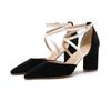Coarse Heel High Heel Shoes Hong Kong Style Pointed Head Fashion Personality Versatile Golden Velvet Comfortable Niche High Heel Light Mouth Women's