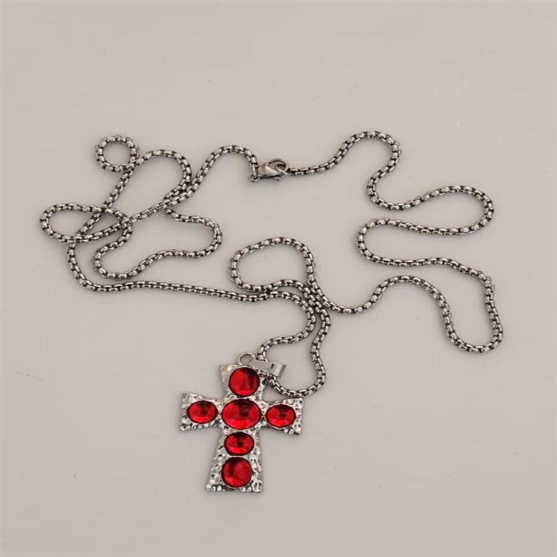 Vintage Cross Pendant Necklace Unisex Versatile Simple Long Sweater Chain Hip Hop Accessory 70cm