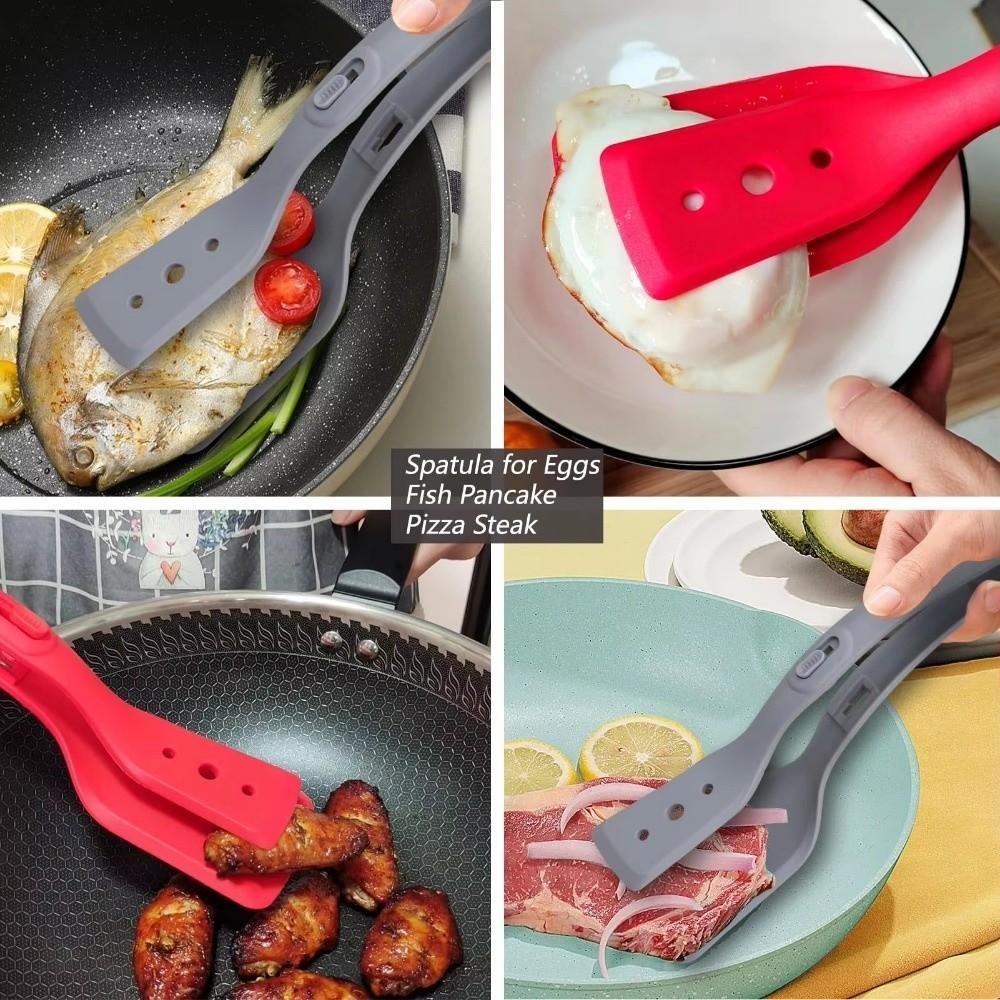 Heat Resistant Egg Flipper Spatula Silicone Fried Steak Clamp Spatulas Bread Clip  Barbecue Use
