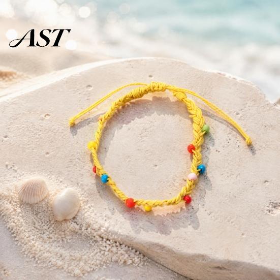 Hand Woven String Bracelets Handmade Braided Bracelet for Women, Bohemian Wrist Rope Boho Style Summer Jewelry with Colorful Rice Beads, Adjustable