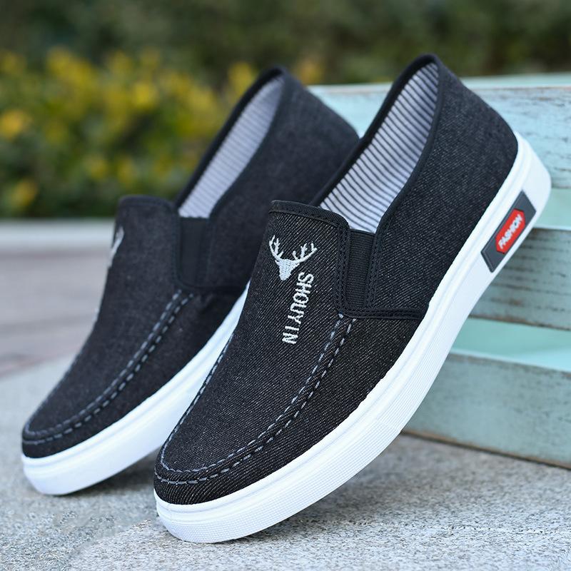 

2025 Лето Новые Мужские Прочные Резиновая Подошва Повседневные Холщовые Слипоны Мягкая Подошва Лоферы 38 чёрный