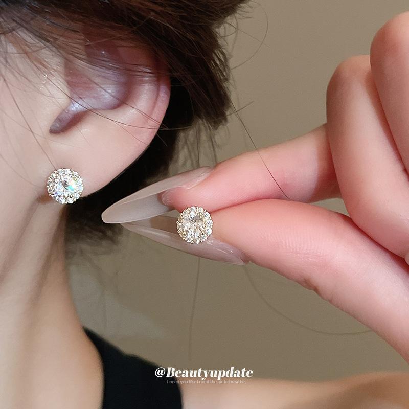 Silver needle simple zircon stud earrings women's super flash versatile earrings earrings