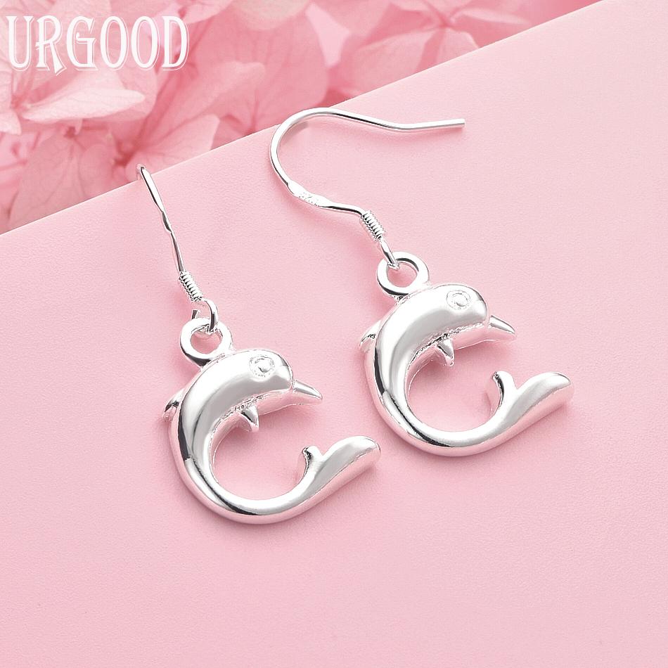 

925 Sterling Silver Fashion Dolphin Earrings Wedding Jewelry 1.30*3.20cm