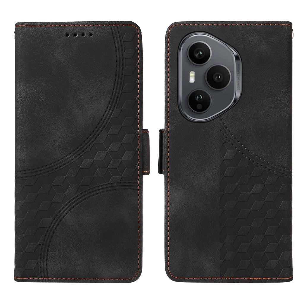 For Honor 400 Pro 5G (Global) Leather Cases Wallet Rhombus Imprinted Phone Cover Stand with Strap