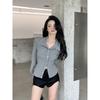 Frühling und Herbst Neu Reiner Wunsch Stil Premium Grau Polohemd Damen Slim Fit Vielseitig Rechte Schulter Langarm Top