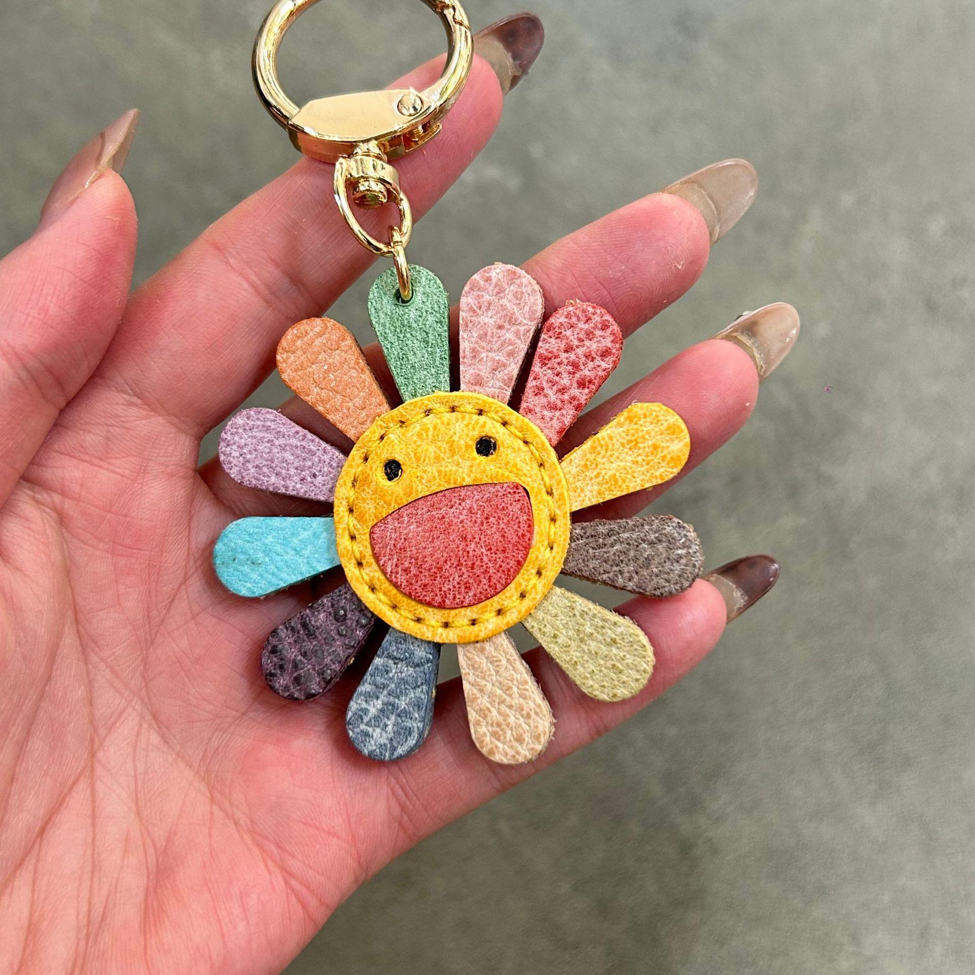 Кожаный Цветной Подсолнух Подвеска Ручная Работа Матовая Коровья Кожа Верхний Слой Сумка Брелок