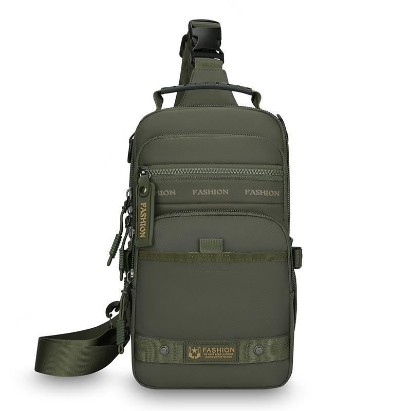 Casual Multi Pockets Men Chest Bag Shoulder Bag Multifunction Sports Message Bag Solid Color Cloth Crossbody Bag Travel