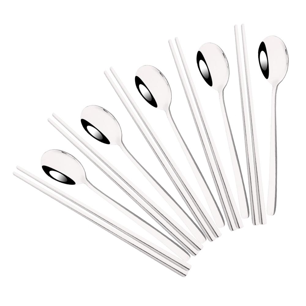 5Set Black Gold Portable Travel Cutlery Set Chopsticks Spoon 304 Stainless Steel Korean Dinnerware Set Luxury Tableware Set