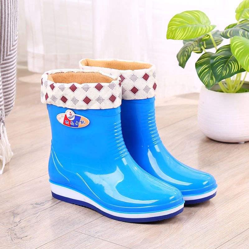Women's Fleece-Lined Non-Slip Mid-Calf Rain Boots