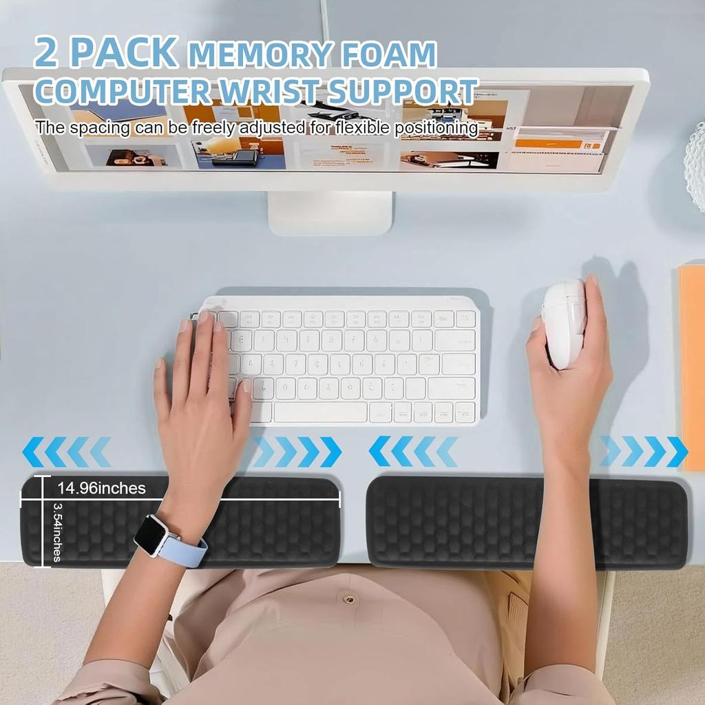 Elbow Pad for Desk, 2 Pack Memory Foam Keyboard Wrist Rest for L-Shaped Desk, Non-Slip Wrist Rest for Computer Keyboard, Elbow Pads for Office Home