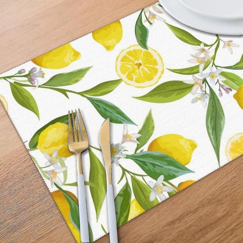 Set Of 6 Fruits Lemon Fl Pattern Placemats For Dining Table Place Mat In Kit Accessories Cu