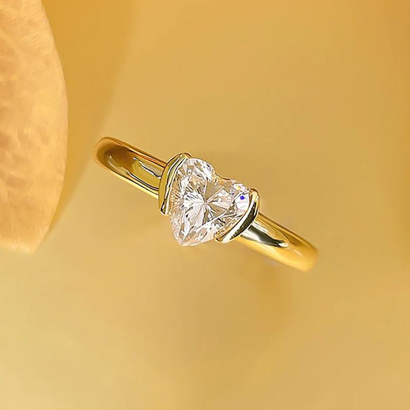 Huirtan Chic Heart Cubic Zirconia Women Rings Gold Color Statement Girls Finger Accessories Love Proposal Engagement Jewelry