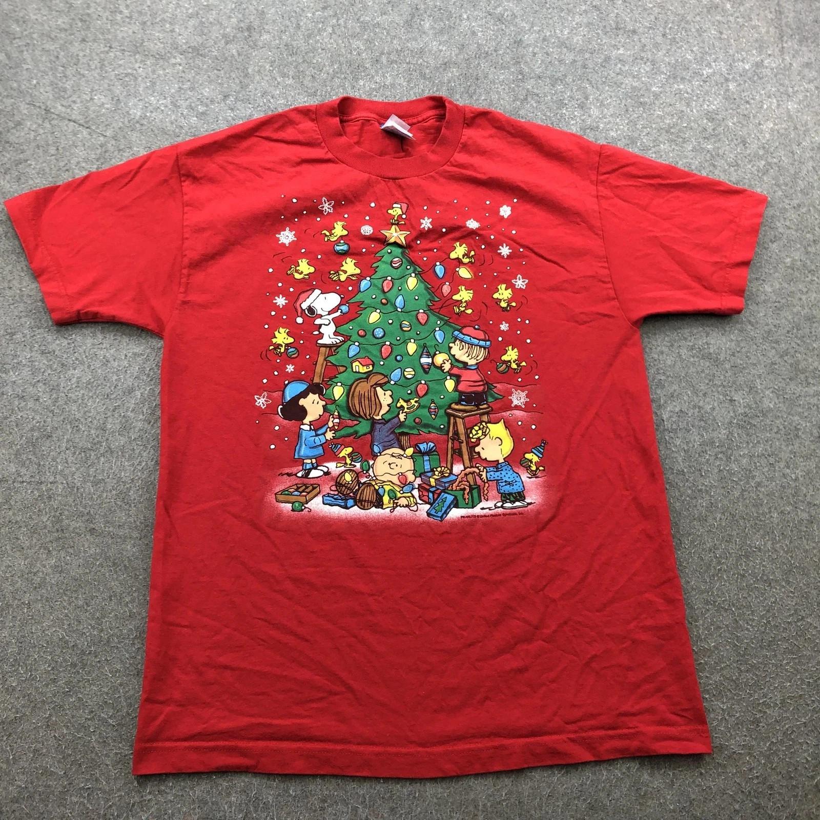 Vintage Peanuts Christmas Shirt Mens Large Red Snoopy Woodstock Charlie Brown S