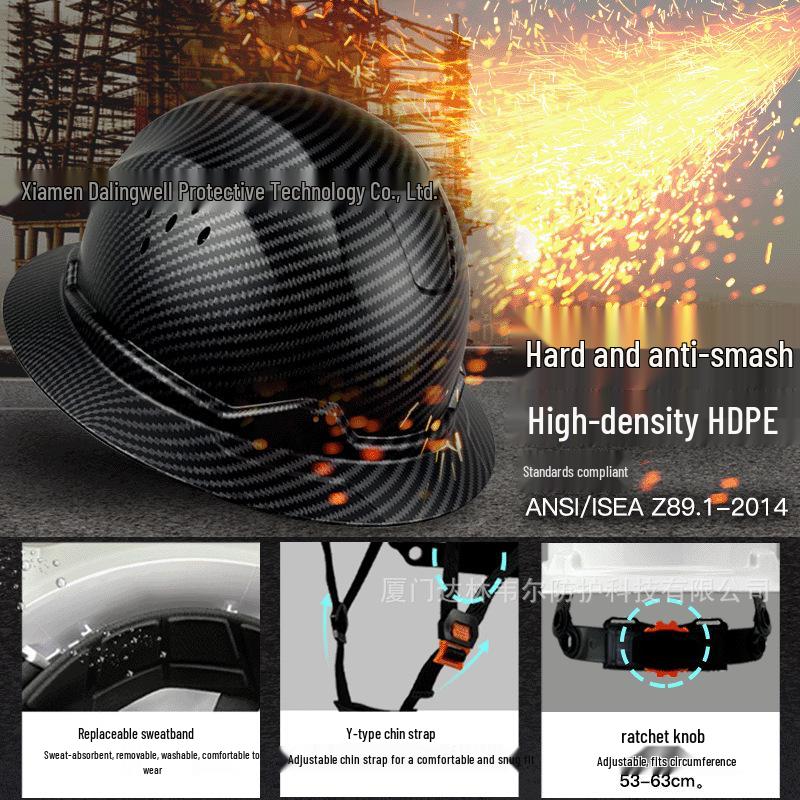 CE Carbon Fiber Wide Brim Safety Helmet with Sun Protection and Anti-Smash Features