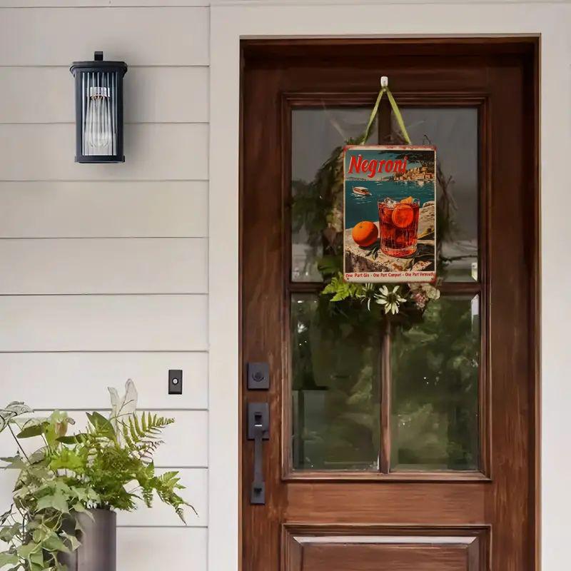 1pc, Negroni Cocktail Themed Retro Metal Tin Sign, Frameless Square Iron Hanging Picture, Vintage Style Painted Artwork