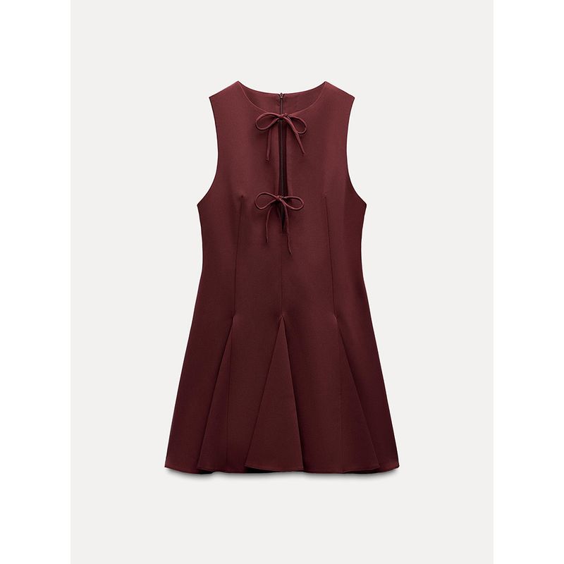 Za2025 Spring New Women's Clothing Waist-Tight Slim Looking Wavy Style Wide Hem Bowknot Decoration Short Dress 4661316