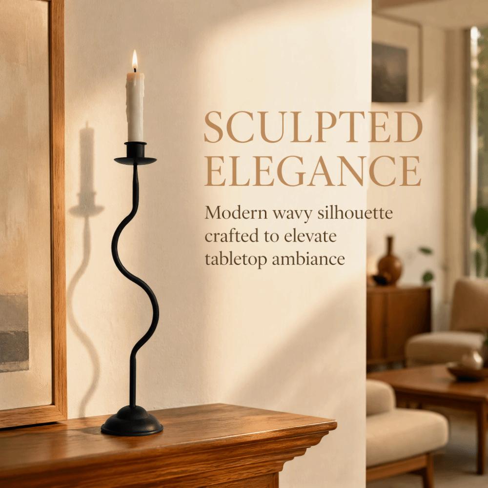 Wavy Curve Design Taper Candle Holder 14.45x3.19in Decorative Centerpiece for Wedding
