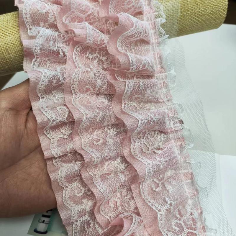 Tres capas de gasa plisada 3D con encaje bordado DIY para puños de vestido de niña, dobladillo de falda, ribete esponjoso para funda de sofá, accesorios de costura
