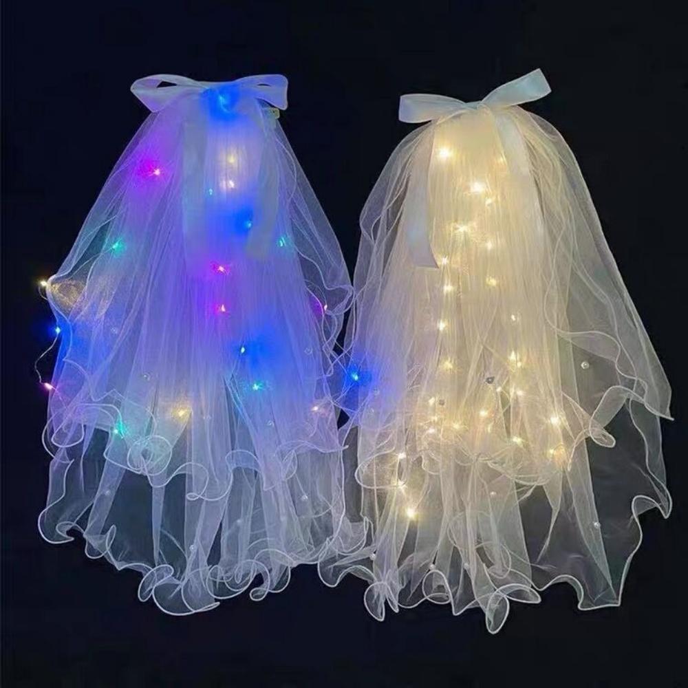 Light Up Hair Accessories Adjustable Floral Wreath Headband Glowing Princess Veil Comfortable Wedding Party Veil For Weddings