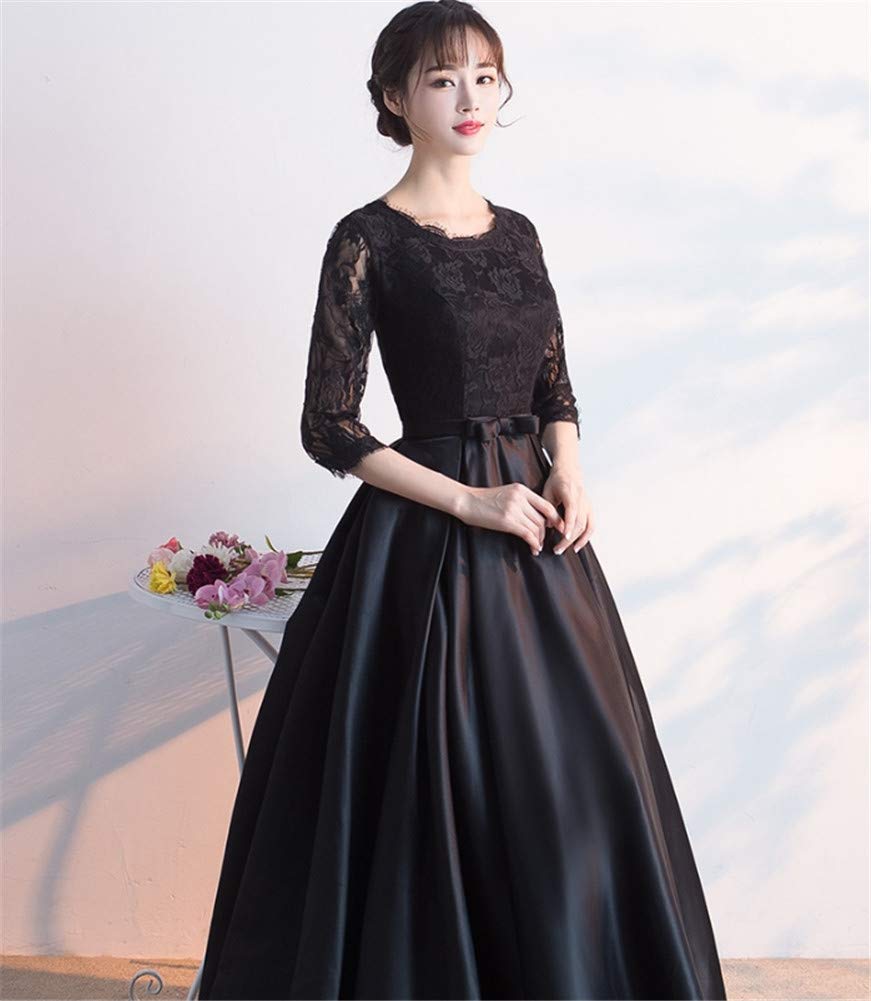 ZHENGTU Women's Black Evening Dress with Long Skirt, Perfect for Chorus Outfits, Autumn Party Dress, Bridal Dress, and Hostess (Black, Size XL)