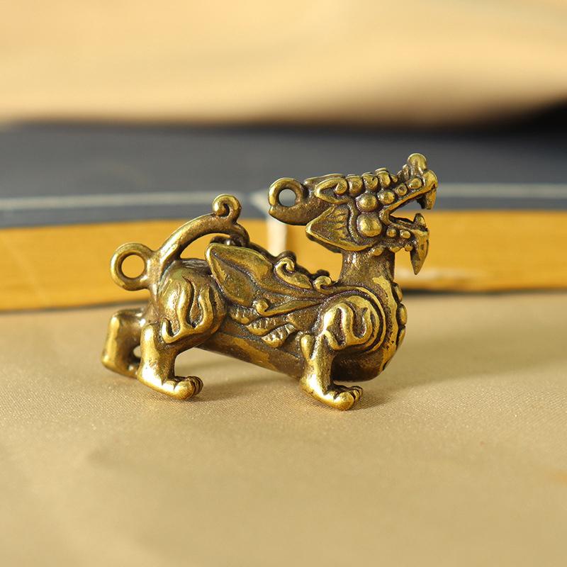 1PC Chinese Beast Dragon Statue Bronze Figurine Ornaments Antique Copper Mythical Animal Miniature Home Decor Crafts Collection