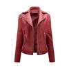 Womens Short Fitted PU Leather Biker Jacket With Asymmetrical Zipper Collar Streetwear Outerwear
