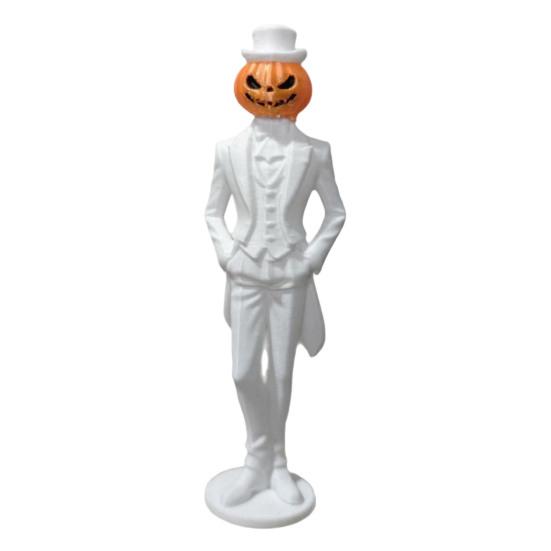 Horror Retro Desktop Decor Pumpkin Gentleman Figurine, Halloween Head Man Statue, Spooky Figurine 3D Printed Ornament for Shelf Mantel Tabletop Statue