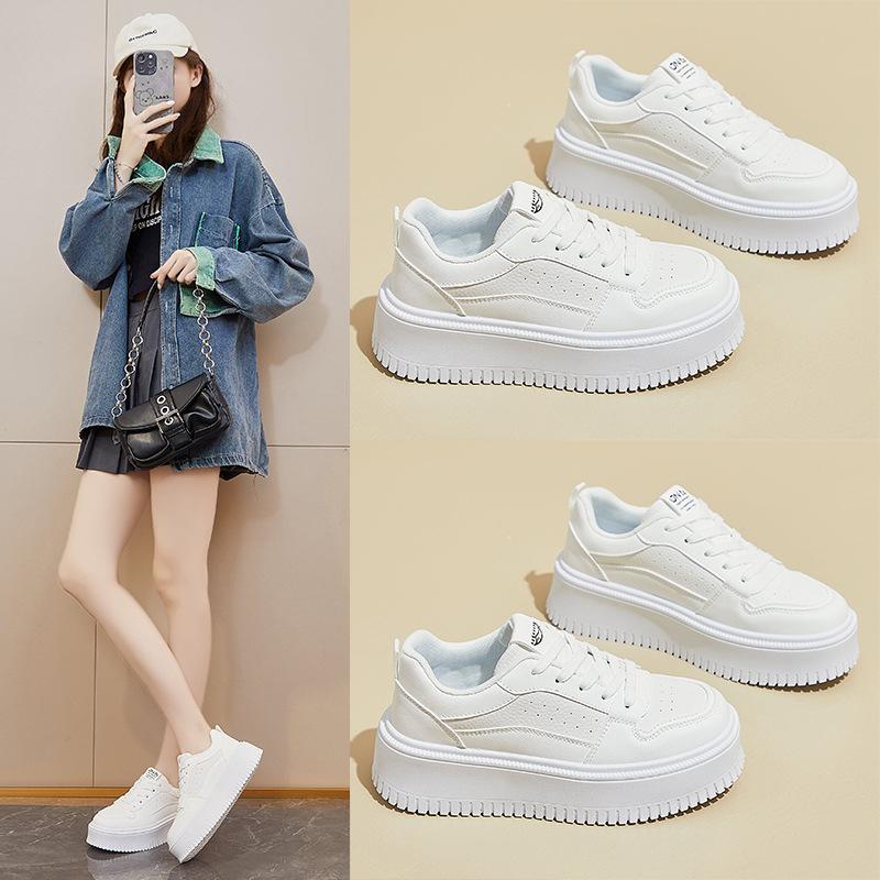 Women's Casual Chunky Platform Sneakers Anti-Slip PU Leather Walking Shoes Comfortable Lace-Up Running Shoes Breathable Work Tennis Sneaker for Female