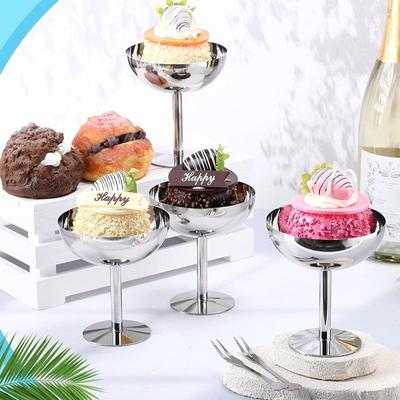 Ice Cream Footed Bowls Stainless Steel Reusable Dessert Cups Set For Sundae Fruit Snack Party Dessert Bowl Round Yogurt Cup