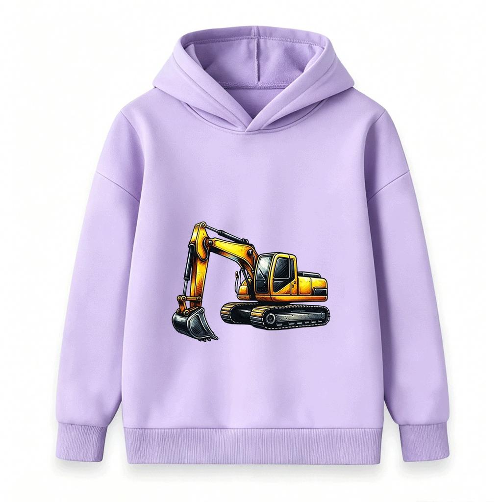 Kids Excavator Print Hoodie Casual Long Sleeve Pullover Sweatshirt for Boys Girls Construction Vehicle Pattern Tops