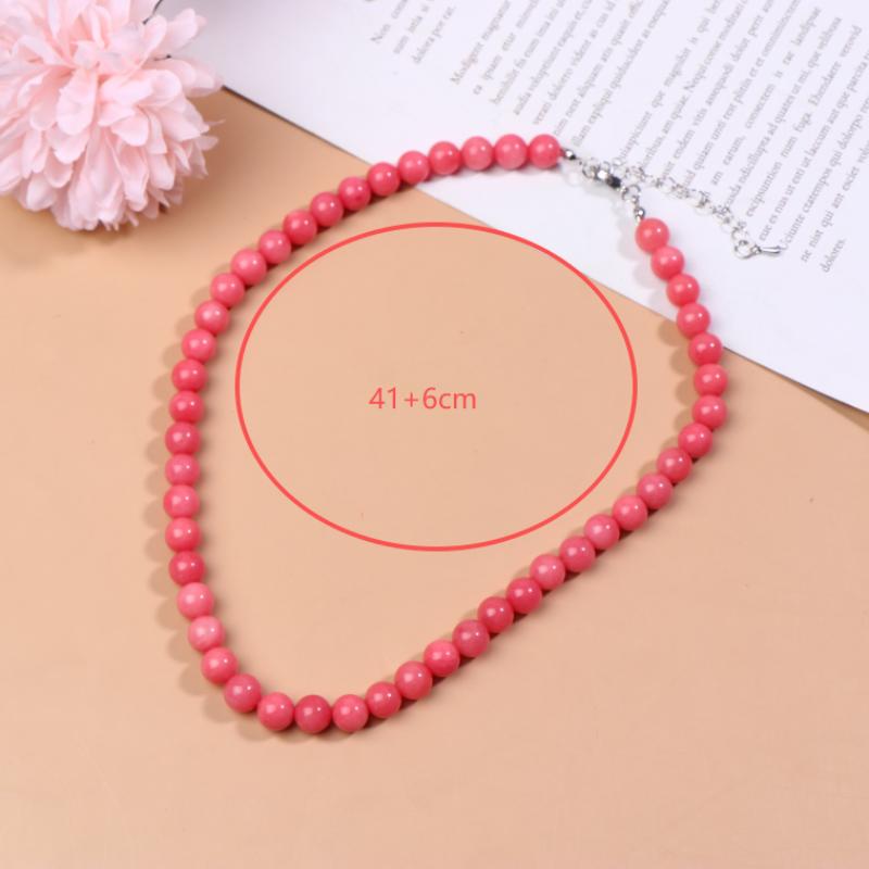 Exquisite 4 6 8Mm Beads Pink Blue Natural Stone Beaded Necklace For Women Simple Chokers Daily Party Jewelry Gift