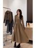 French Style Knit Spliced Long Dress With Hood For Elegant Autumn Women